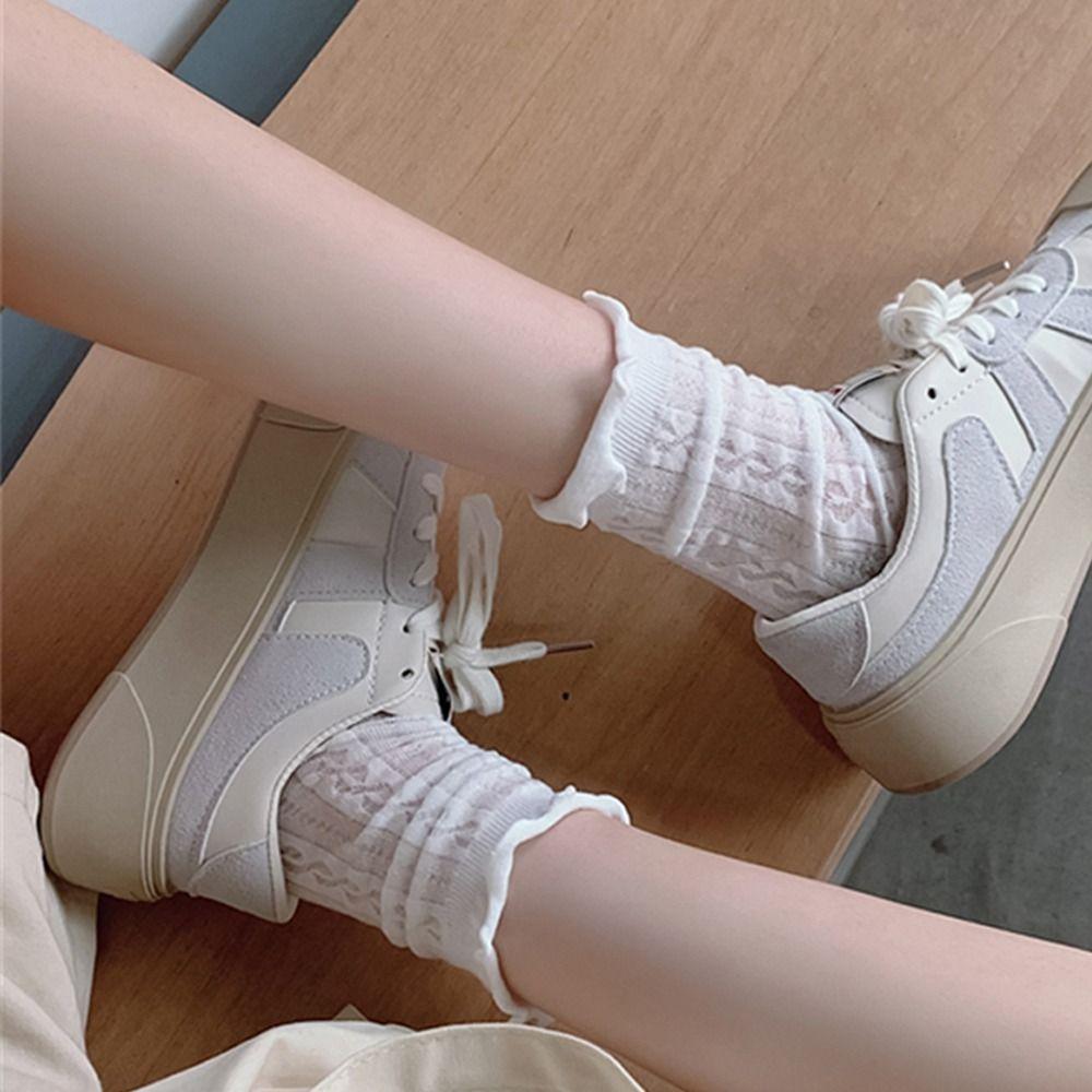 

1 Pair Non-slip Cotton Socks Thin Lace Socks Daily Short Socks for Women Girls