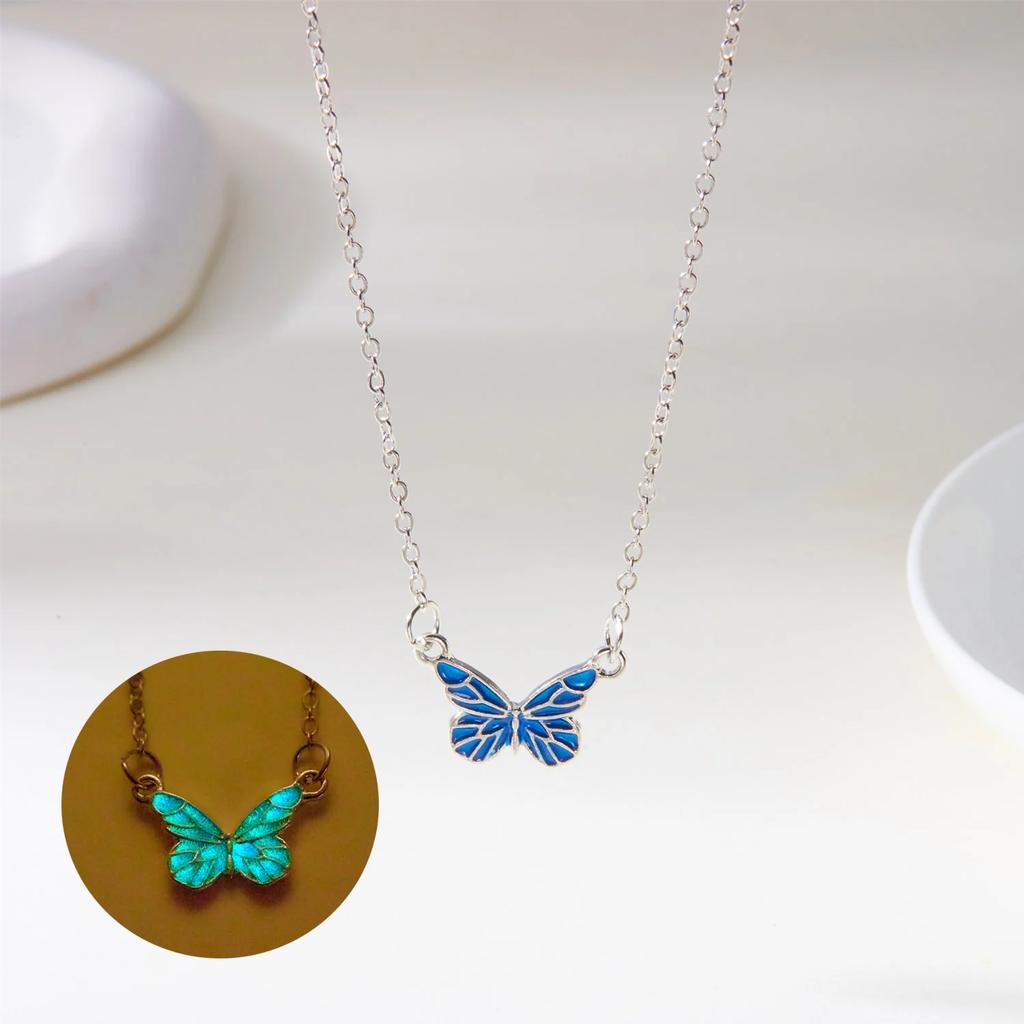 Halskette & Armband Leuchtender Schmetterling für Damen, Aurora Forest-inspirierte Collierkette, 1 Stück