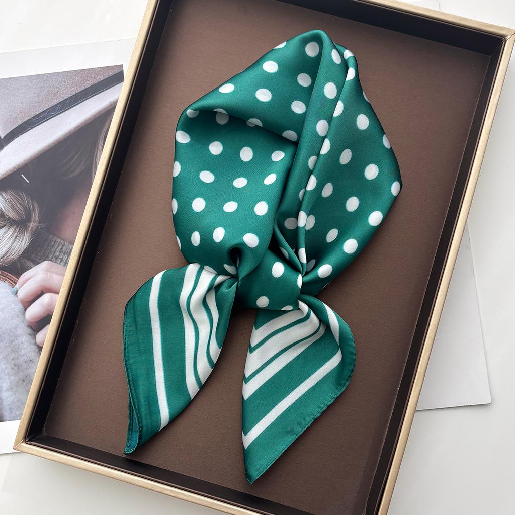 Lady Dot Print Scarf Silk Feeling Square Neckerchief Bandana Women Shawl Scarves Wrap Head Kerchief Hair Band Ties