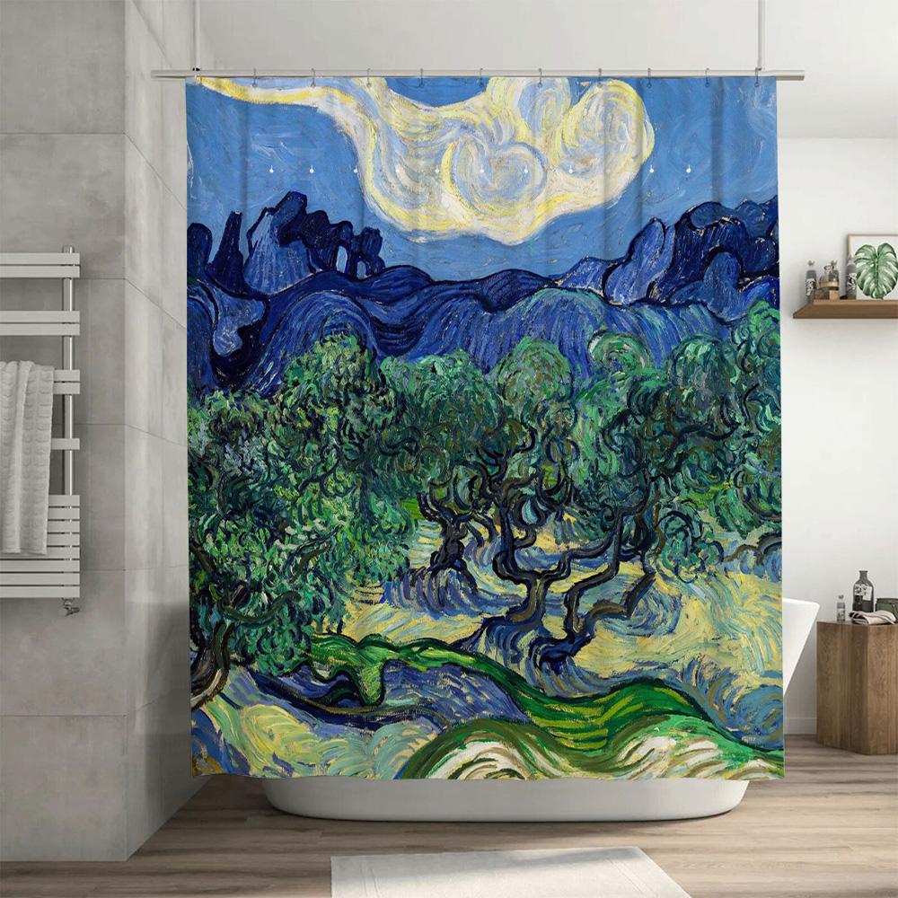 Waterproof Shower Curtain Featuring Van Gogh'S The Olive Trees At Night Perfect For Your Bathroom Decor