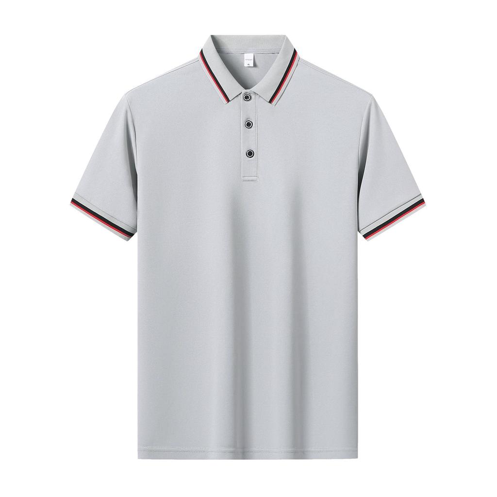 חולצת פולו עם שרוולים קצרים של Ice Silk לעסקים ופנאי חוץ, עם צווארון דש וחולצת פולו קצרת ניילון