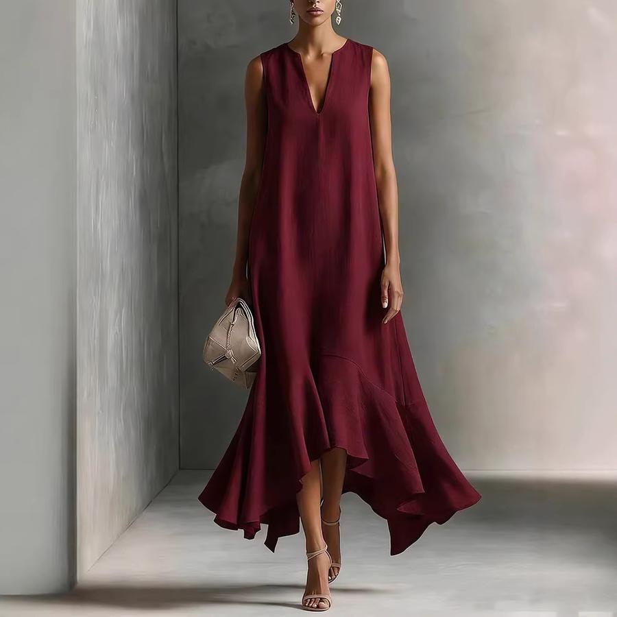 New Fashion Deep V Neck Sleeveless Slim Fit A-Line Dress