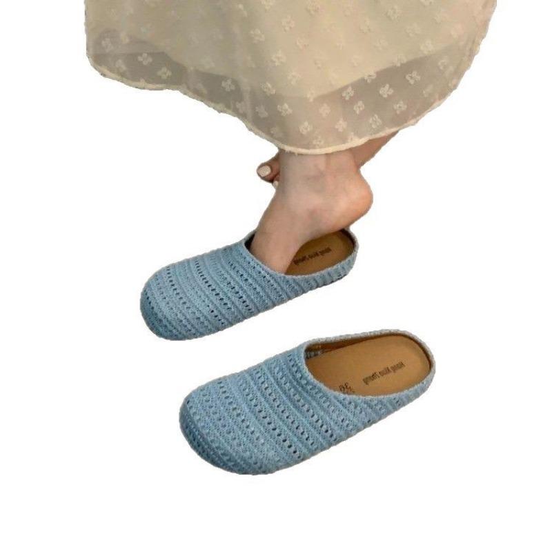 Evening Wind Thick-soled Bohemian Boken Shoes Women's Outer Wear Woven Hollow Breathable Half-drag One Pedal Bag Head Single Shoes