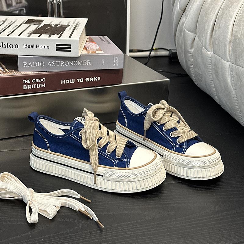 67 Original design heightening canvas shoes women's thick-soled round head white shoes casual heightening round head board shoes