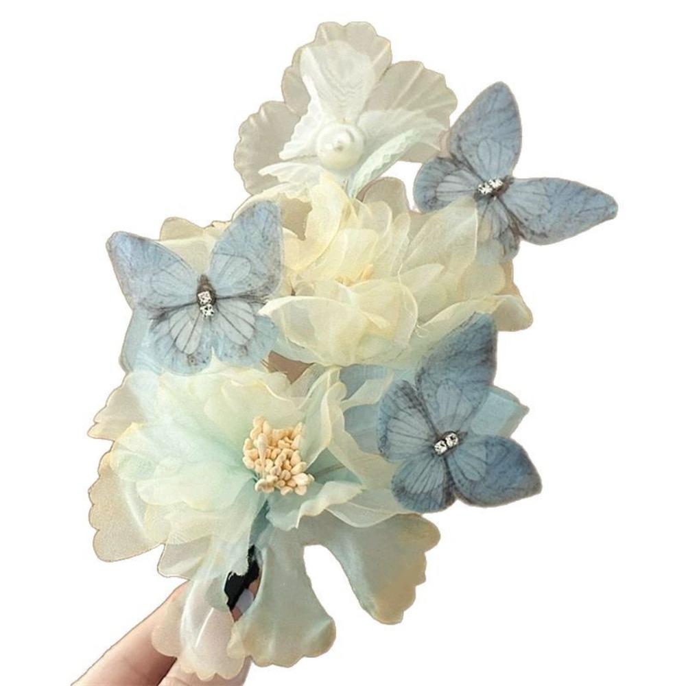 Blue Butterfly Flower Hairpin Large Chinese Style Hair Clip Fairy Hanfu Hair Accessories Wedding синий