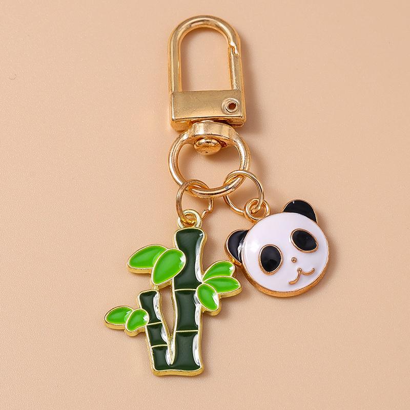 Cute Enamel Animal Panda Key Chain Bamboo Key Ring Pendant for Women Girl Handbag Decor DIY Handmade Jewelry Gift