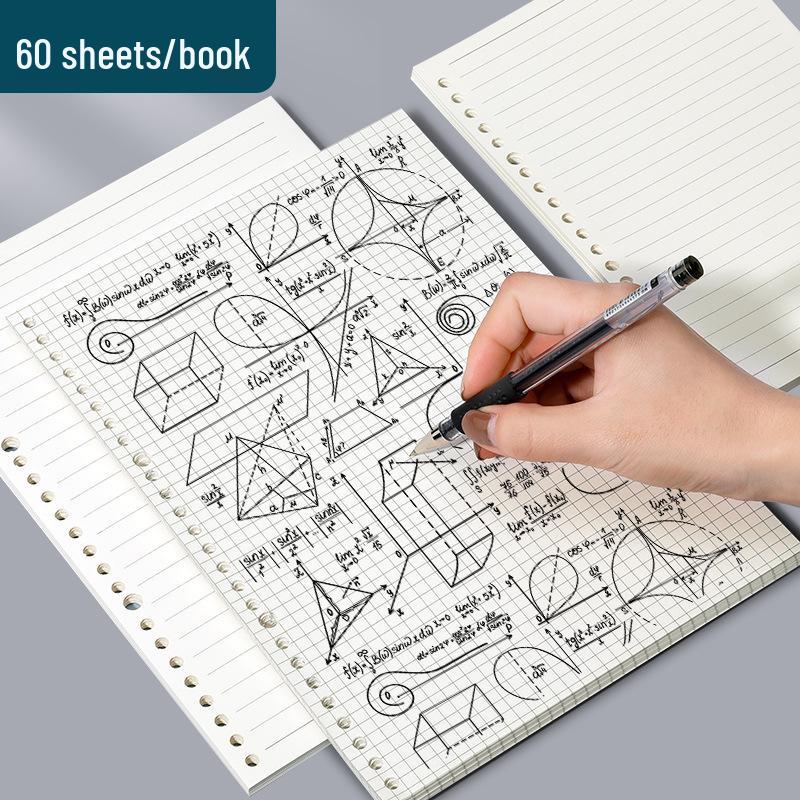 Recambio para Cuaderno de Hojas Sueltas Partner Cuatro Lados: B5 y A5, 26/20 Agujeros, Papel Cuadriculado Rayado