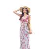 Summer New Lotus Leaf Edge Seaside Vacation Style Photo Dress Design Sense Super Fairy Temperament V-neck Floral Tea Break Dress