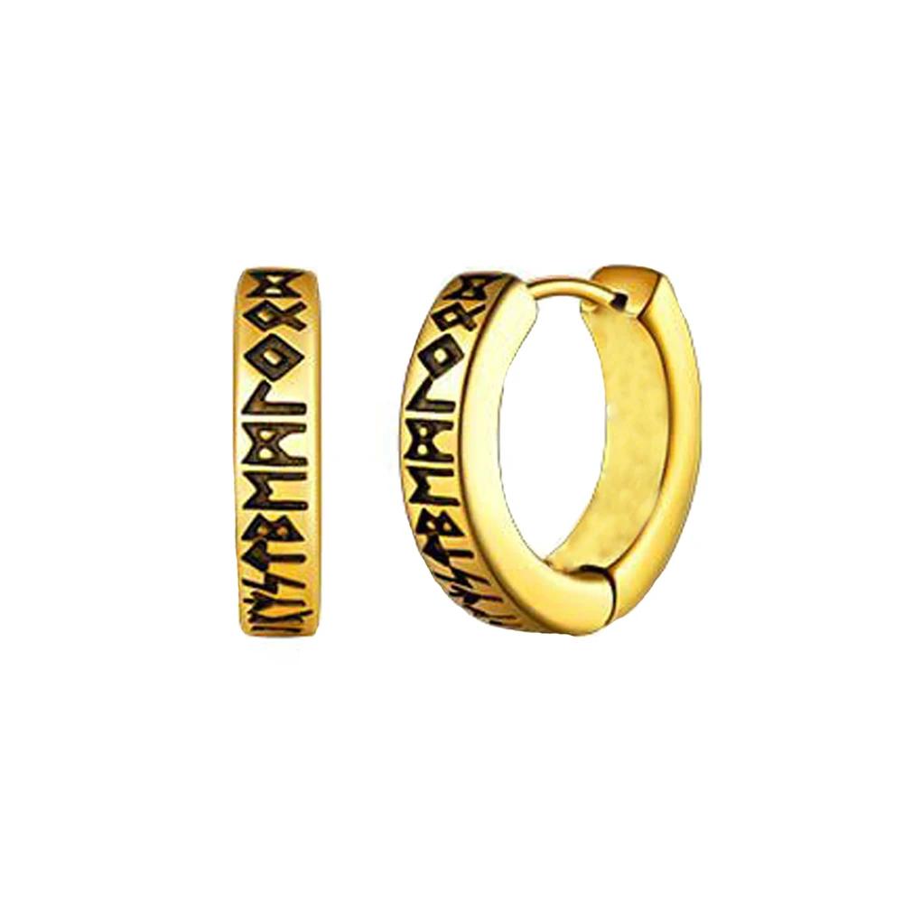 1Pair 12mm Norse Runes Viking Hoop Earrings For Men Woman Punk 316L Stainless Steel Huggie Hoop Vintage Scandinavian Ear Jewelry