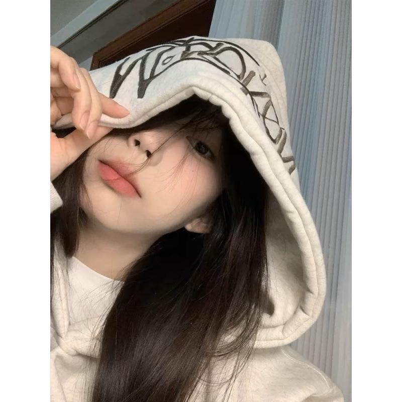 Unisex American Retro Fleece-Lined Hooded Sweatshirt for Autumn/Winter Hip Hop Trend