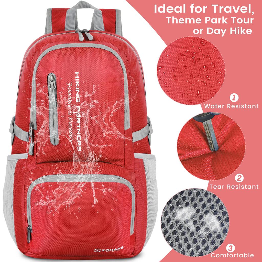 ZOMAKE Faltbarer Rucksack, Leicht, Großes Fassungsvermögen, 35L, Taschenformat, Wasserdicht, Angriffsrucksack, Tagesrucksack, Praktisch für Bergsteigen, Katastrophen