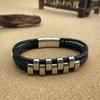 Opk Jewelry Personalized Punk Style Stainless Steel Magnetic Buckle Bracelet Multi-Layer Woven Leather Bracelet Men