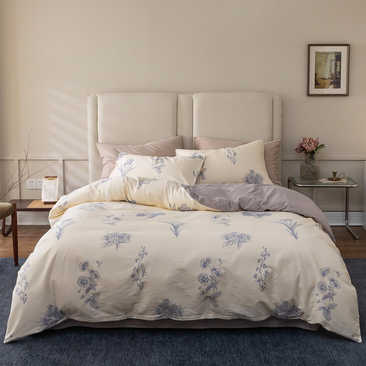 

Хлопковое одеяло BUKAROOM Двуспальное постельное белье Включает одеяло Простыня на резинке Двусторонняя молния Цветочный пододеяльник 100% хлопок, Размер, Набор из 4 предметов, Пододеяльник, Простыня, Наволочки, серый