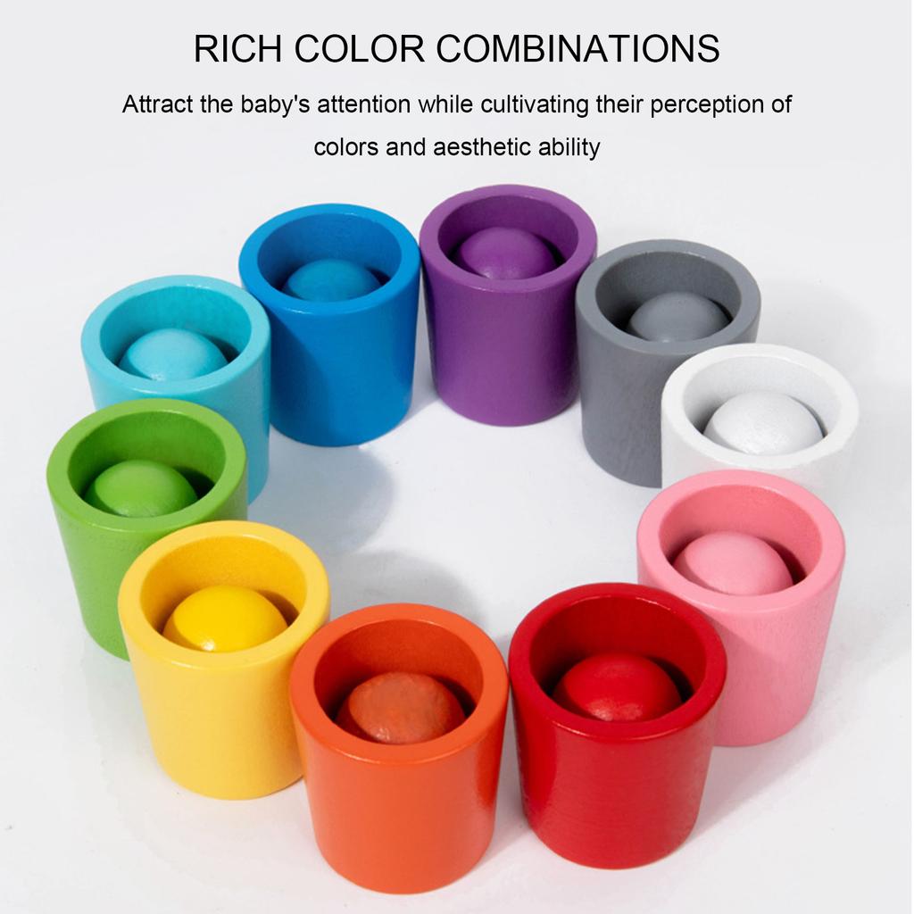 Rainbow Balls In Cups Wooden Matching Games Learning Color Sorting and Counting Activities Balls Montessori Toys for Toddlers