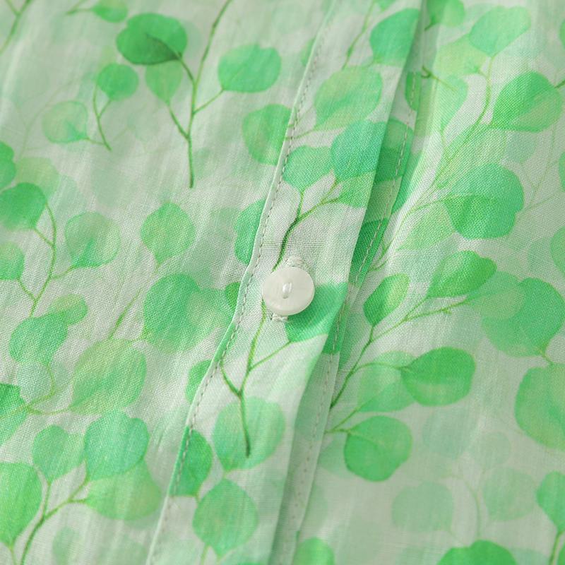 DIMANAF 2025 New Plus Size Women Tops Shirts Tees Green Casual Loose Blouse Autumn Print Cotton Long Sleeve