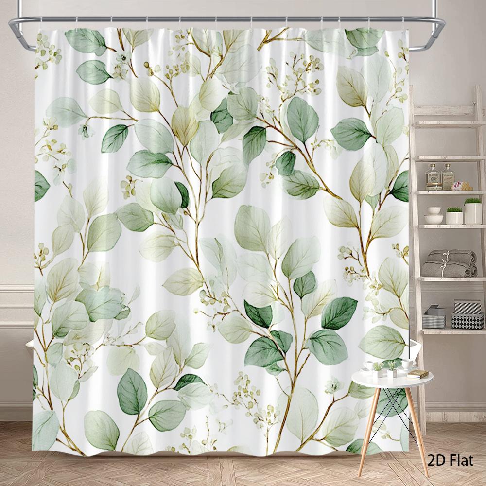 

Light Green Eucalyptus Leaf Patterned Shower Curtain, Made Of Polyester Fabric, Machine Washable, Suitable For Bathroom Decor. W60H190(CM)-1 Pcs