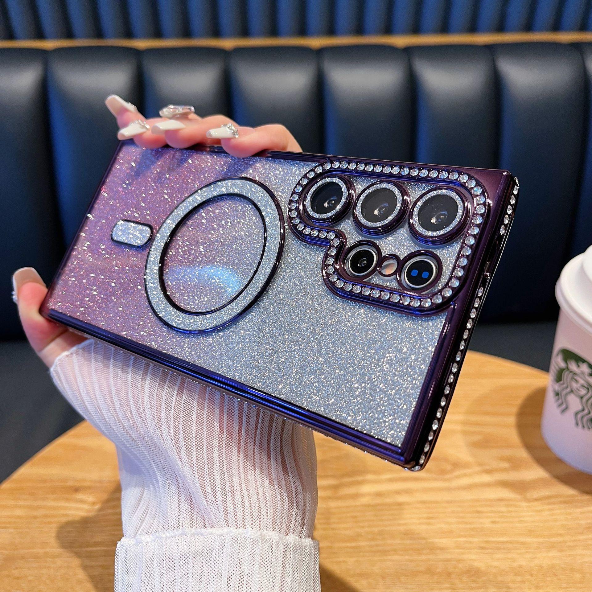

Rhinestone Frame Magnetic Flash Powder Suitable for Samsung S25ultra Mobile Phone Case S25EGDE Diamond Lens Film A16 Case Samsung A55