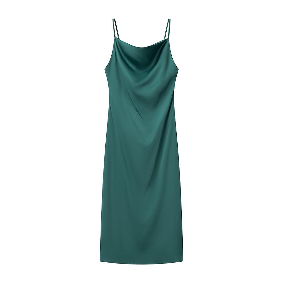 2025 Spring Women's Satin Casual Loose Mid-Length Camisole Dress