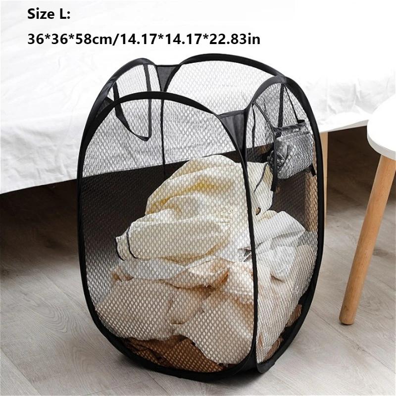 Foldable Household Laundry Basket Mesh Dirty Clothes Storage Basket Large Capacity Toy Storage Bag Bucket Bathroom Accessories