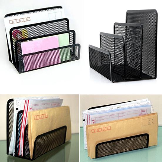 Black Mesh Letter Sorter Mail Business Document Tray Desk Office File Organiser Holder