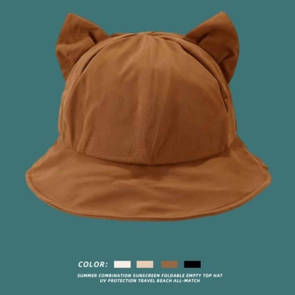 Anti-UV Cat's Ears Bucket Hat Wide Brim Sun Hat Casual Wide Brim Hat  Daily Wear