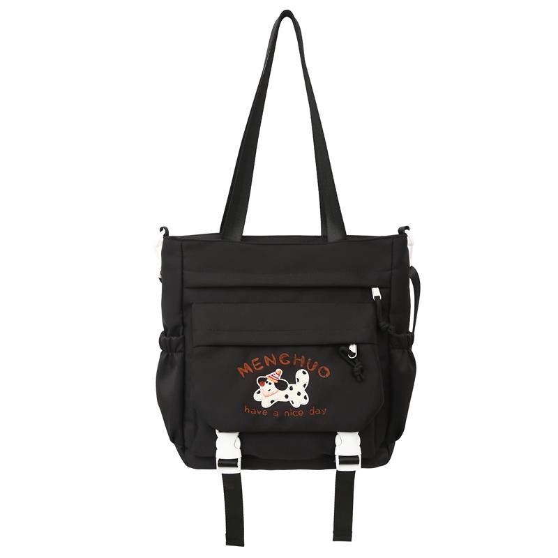 Torba tote w stylu koledżowym dla uczniów szkół średnich i ponadpodstawowych, z kreskówkowym haftem szczeniaka, o dużej pojemności, na ramię