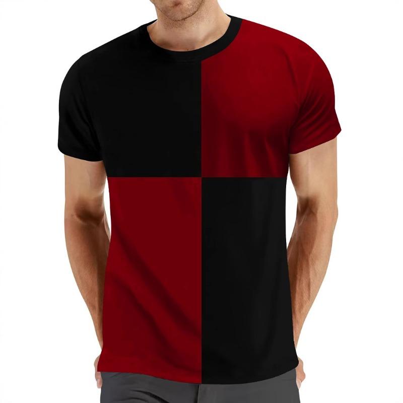 Round Neck Color Blocked Chessboard Casual Sports Men's T-shirt