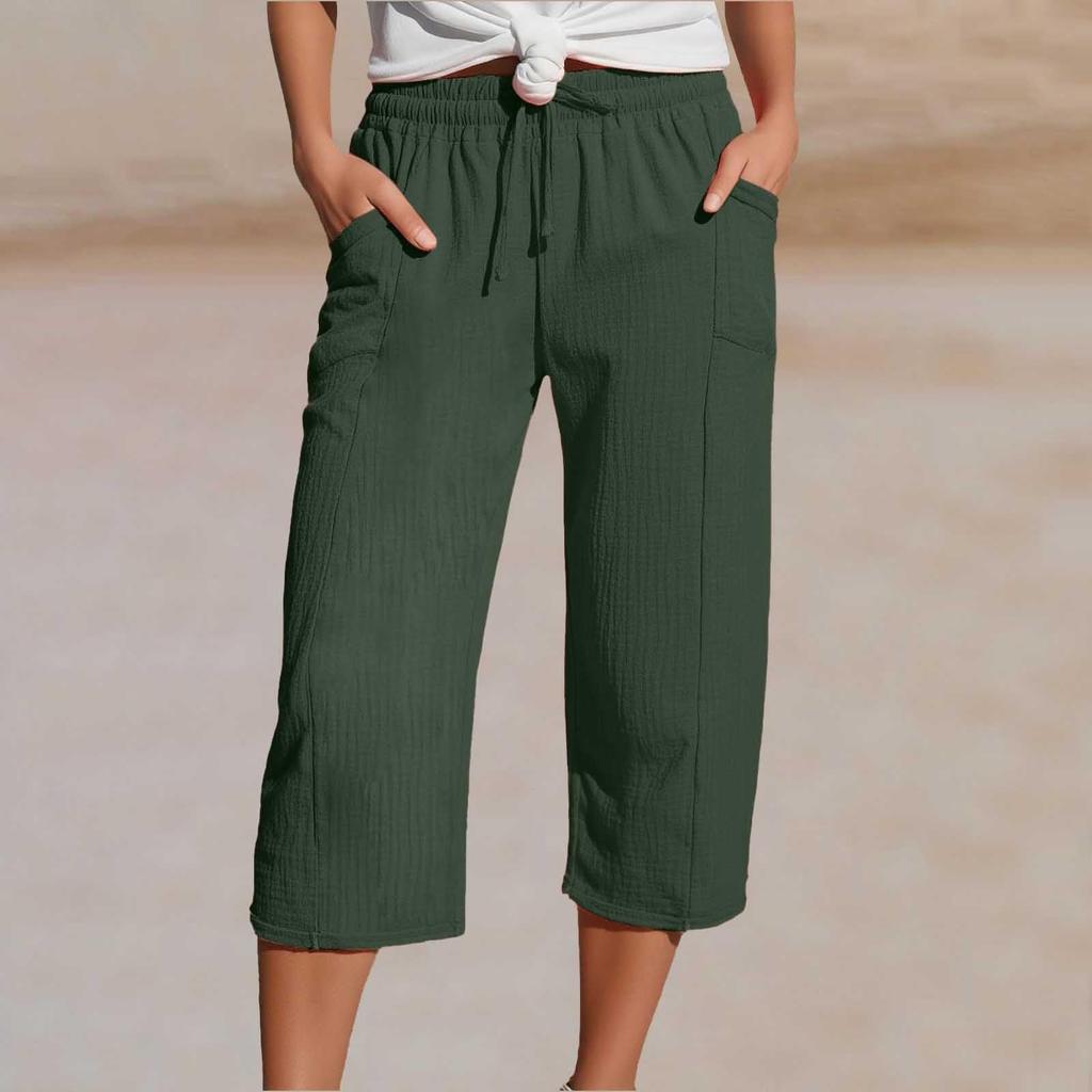 Women's Summer 3/4 Trousers  Summer Trousers With Pockets Causal Loose Trousers Fabric Trousers Sport Leisure Beach Trousers