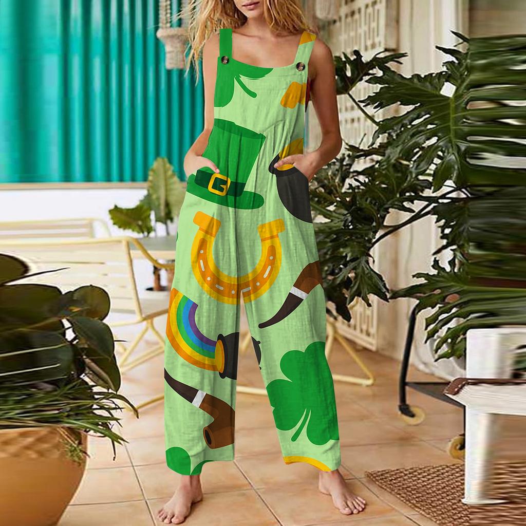 Bluză casual fără mâneci pentru femei. Salopetă imprimată de Ziua lui Patrick