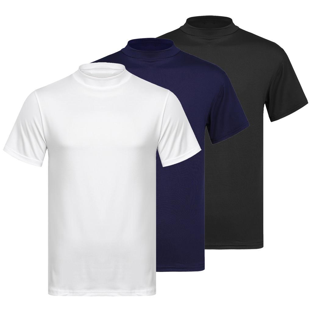Herren 3-teiliges Mock-Neck Kurzarm-T-Shirt Lässiges einfarbiges Slim-Fit Oberteil Unterhemd Set