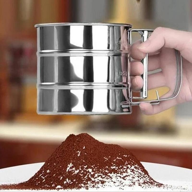 1Pc Stainless Steel Flour Sieve Cup Handheld Flour Powder Shaker Strainer for Baking