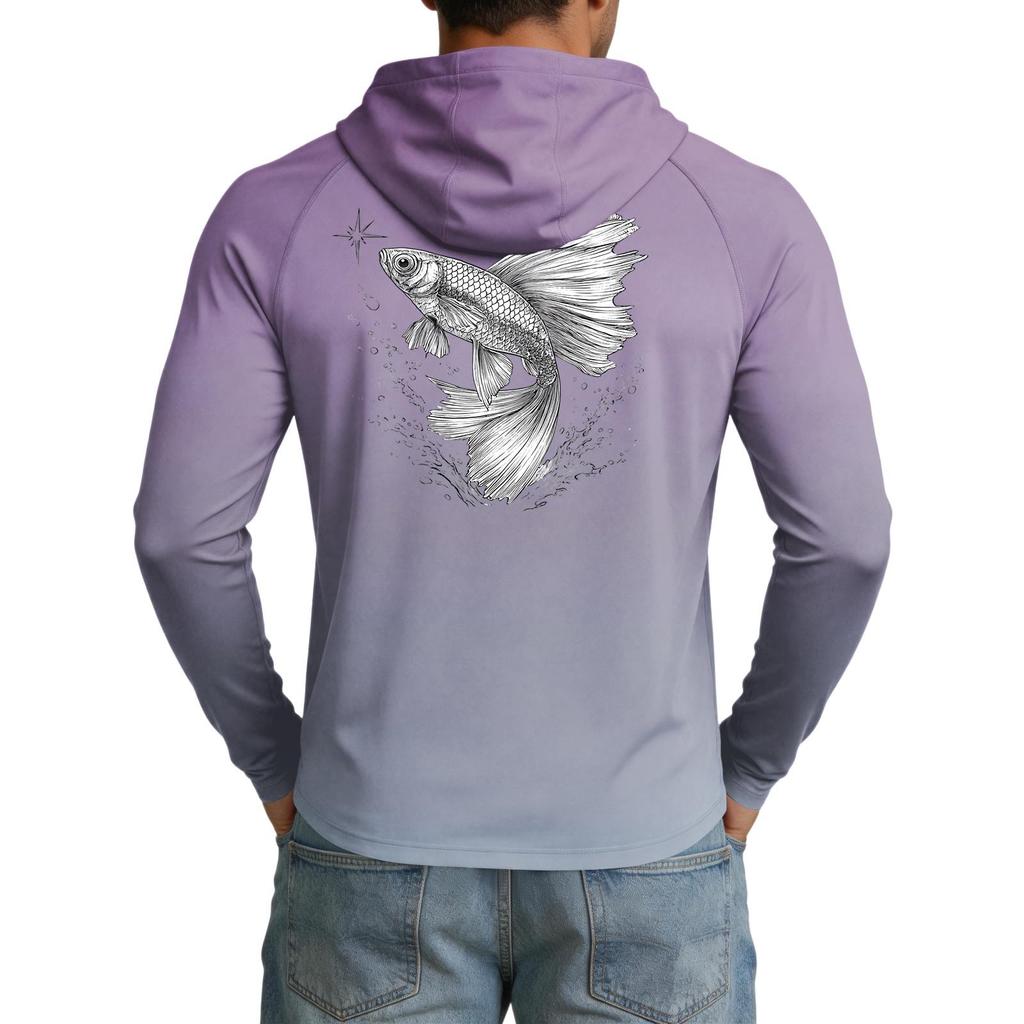 Men's 50 Plus Sun Hooded Shirt Long Sleeve Lightweight Stretch Outdoor Fishing Athletic Top