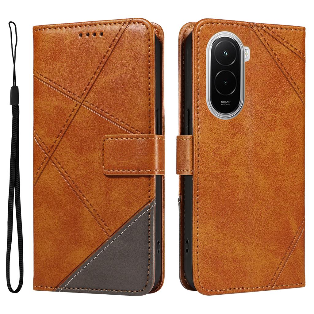 For Xiaomi Poco M7 4G (169mm) Leather Case Geometric Line Design Wallet Phone Cover with Wrist Strap