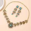 Bohemian Gold & Turquoise Retro Jewelry Set: European Ethnic Necklace & Earrings