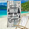 Happy Camper Beach Towel Vintage Trailer and Wood Grain Art Quick-Dry Sand-Free Microfiber BathTowel for Camping and Summer Pool