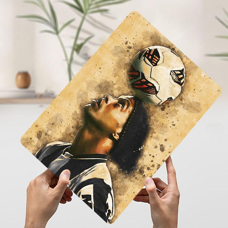 Ronaldinho Heading Poster Customized Wall Art Vintage Metal Signs Retro Tin Plaque for Man Cave Decoration Home Decor Items Room