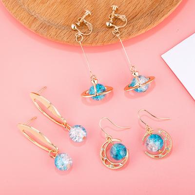 Korean Blue Glass Ball Earrings Geometric Metal Pop Long Earrings for Women   Fashion Dangle Earring Jewelry
