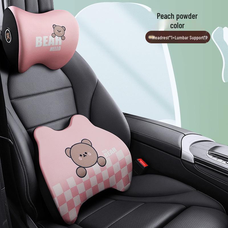 Cartoon Bear Memory Foam Lumbar & Headrest Pillow Set for Car