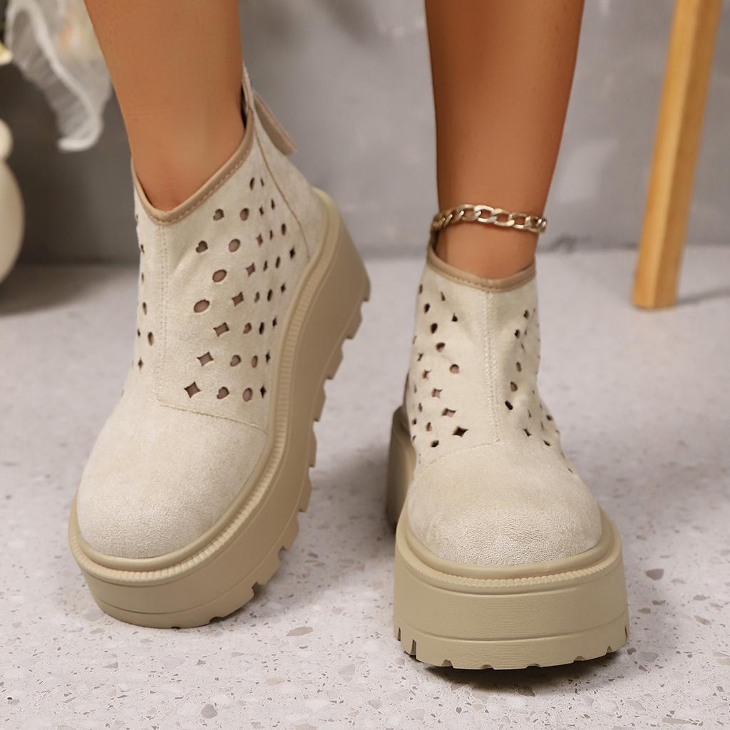 Fashion Casual Retro Sandals Handmade Genuine Leather Hollow-out Platform Boots Summer New Fashion Round Toe Lace Up Soft Shoes Women