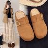 Thick-soled Inner Height-increasing Velvet Bag Head Slippers Women's New Autumn and Winter Retro One-pedal Boken Slippers
