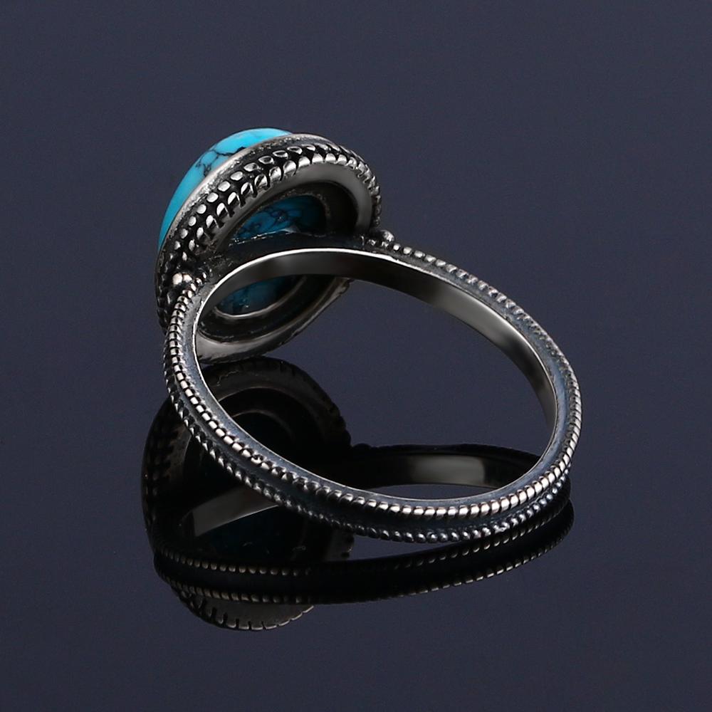 100% 925 Sterling Silver Ring Oval 8*10MM Natural Turquoise Vintage Ring Female Party Anniversary Gift Wholesale