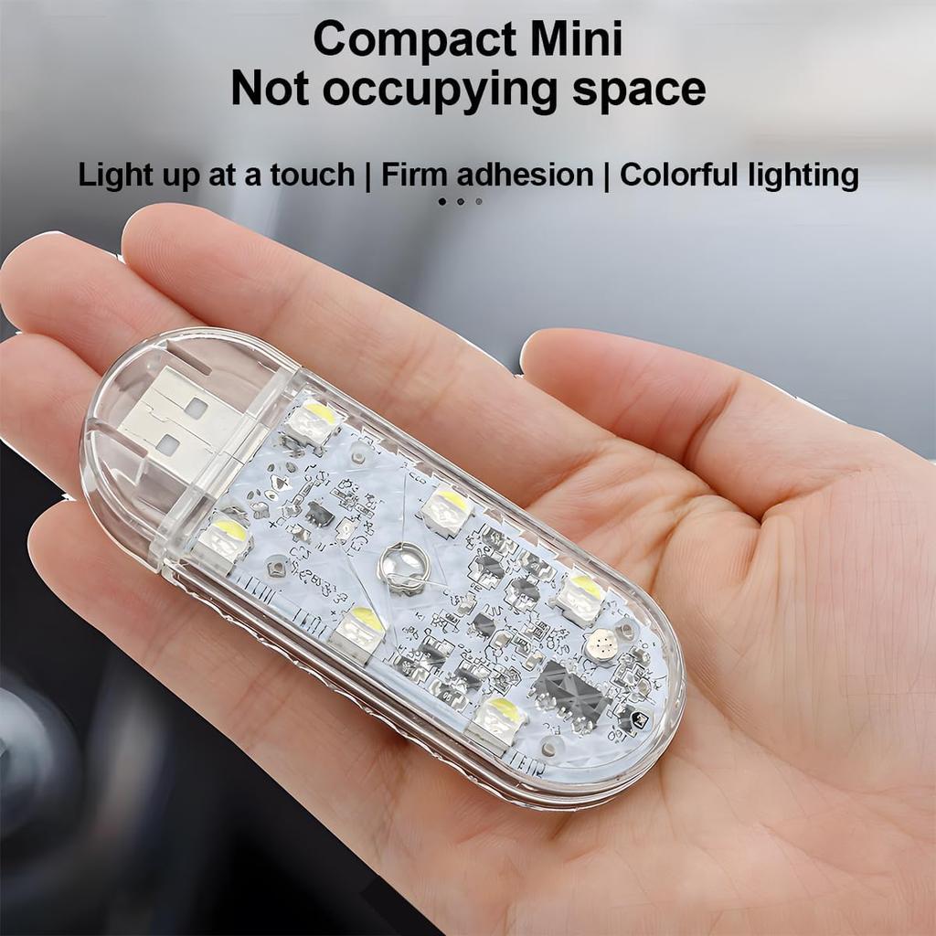 Bittwee Car LED Lights, 2PCS Vehicle Interior Wireless Ambient Lighting with 6 Bright LED Lamp Beads, Portable USB Rechargeable Atmosphere Night