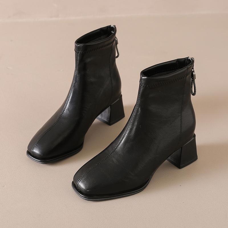 Square Toe Thick Heel Women Ankle Boots Street Style Banquet Party Dress Short Botas Autumn Winter Women's Short Plush Shoes