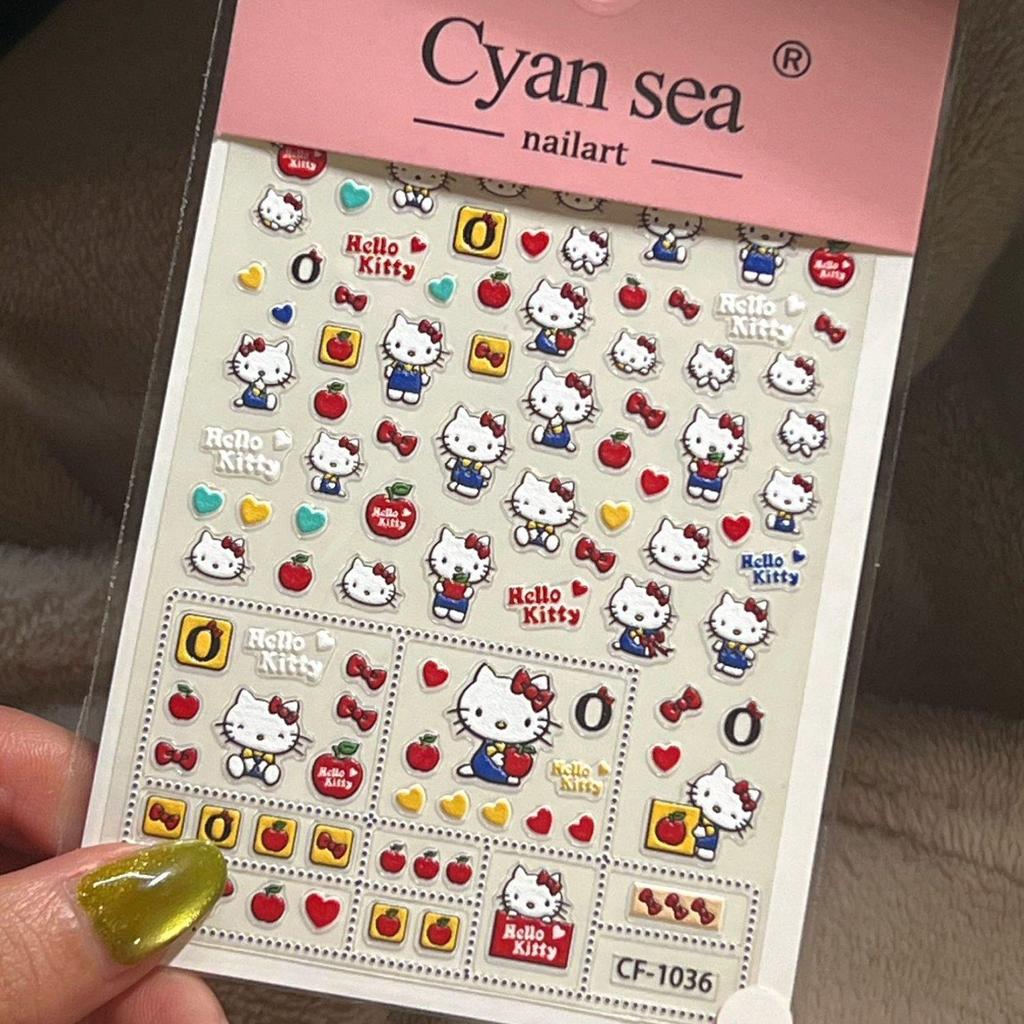 Cute Kitty Heart & Apple Embossed Nail Art Stickers for DIY & Decoration