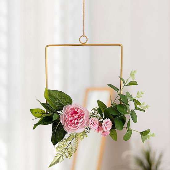 Yousheng Floral Hoop Wreath, Metal Wall Hanging with Flower Decor, Durable Wear-Resistant Floral Hoop Wreath, for Garden Balcony Windowsill