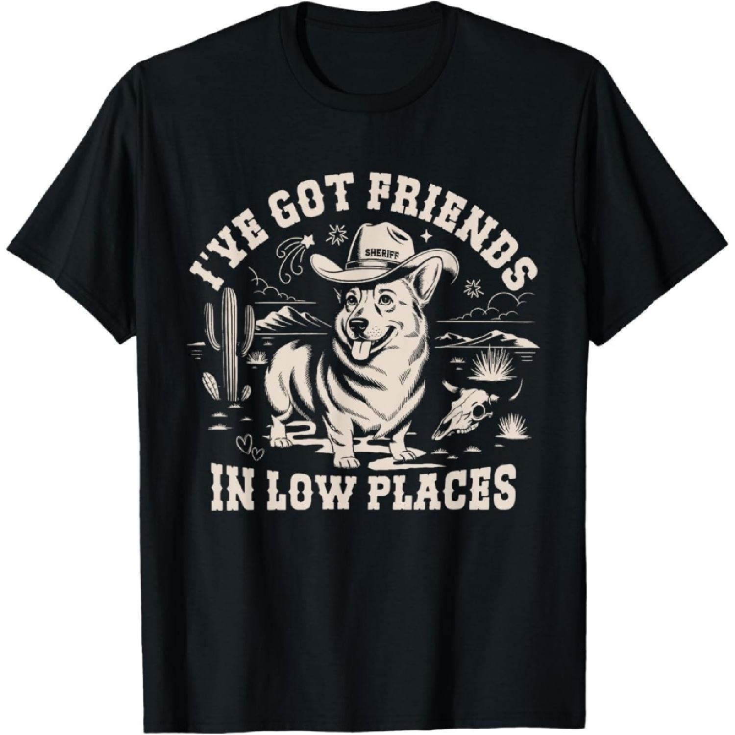 Vintage Western Cowboy Corgi Funny Saying I ve Got Friends T-Shirt S