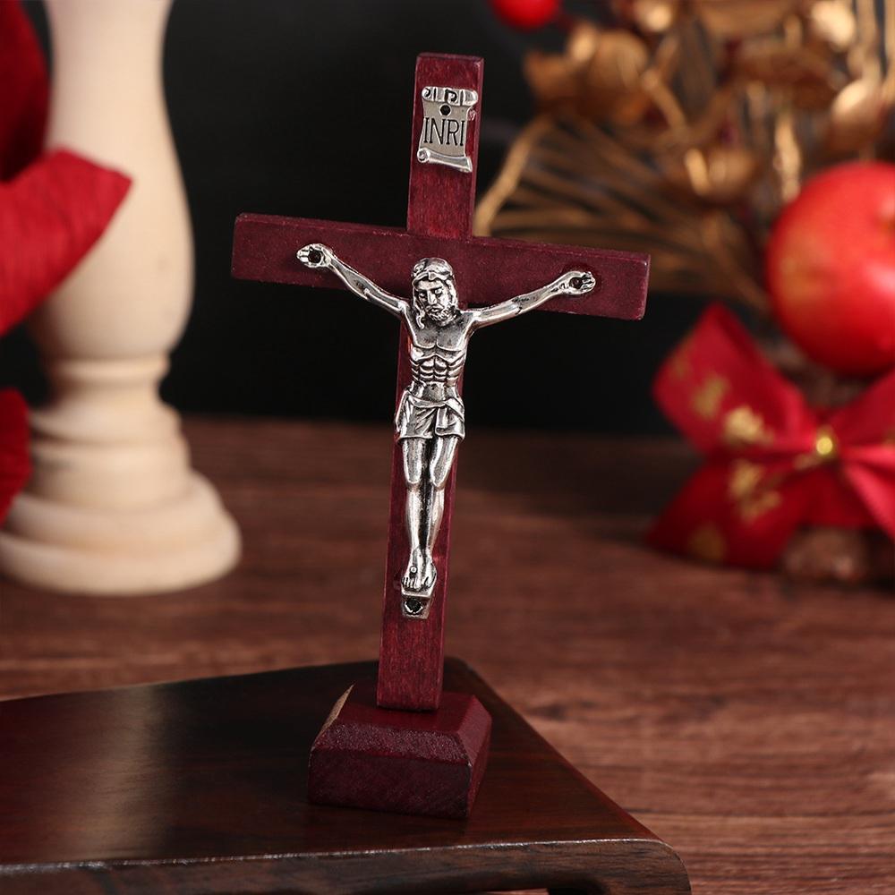 Religious Charm Wood Crucifix With Stand Vintage Religious Decoration Home Decoration