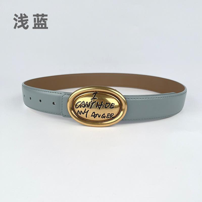 Cowhide Leather Women'S Belt Wide Version Jeans Coat High-End Women'S Leather Bandwidth 3.3Cm