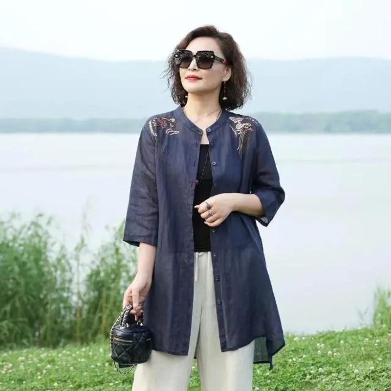 Women's Retro Embroidery Cotton-Linen Sun Protection Cardigan