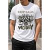 Plus Size - Men's T-Shirt S-5XL Featuring A Vintage Keep Calm Don't Worry Graphic With Distressed Cartoon Monsters, A Casual Short-Sleeve Crew-Neck